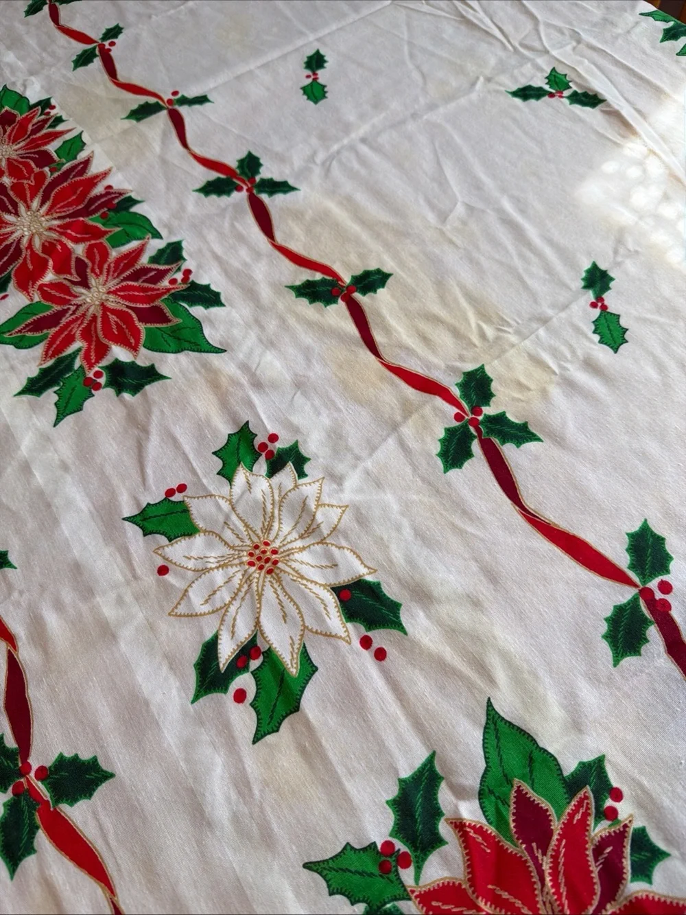 3 vintage tablecloths Thanksgiving, Christmas and Blue Jacquard